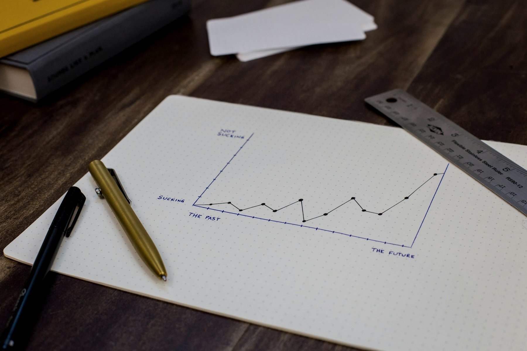 A pen beside a hand-drawn chart on paper